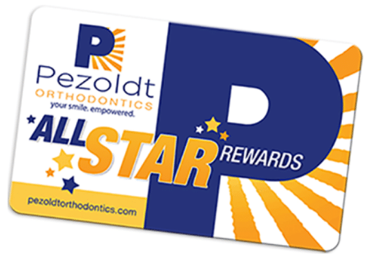 An image of Dr. Pezoldt's All Star Rewards card that allows patients of this Modesto Orthodontist to receive rewards for proper oral care.